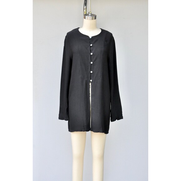 Black SILK Pants and Blouse Set Asian Style Lagenlook Oversided Silk S - M - Picture 9 of 10